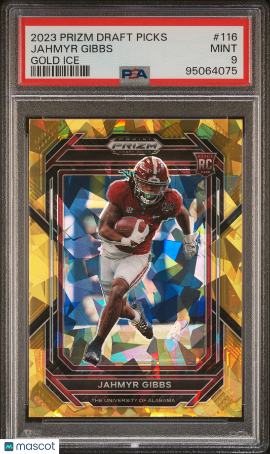 2023 Panini Prizm Draft Picks Jahmyr Gibbs #116 Gold Ice PSA 9